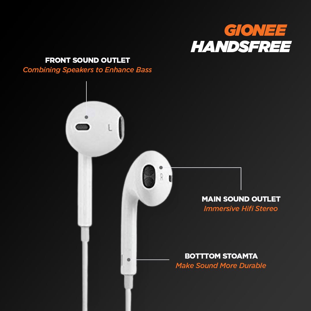 Gionee Originals Handsfree: 100% Authentic Earphones & Headphones - Stereo Sound, Crisp Audio, Deep Bass, and Built-in Mic