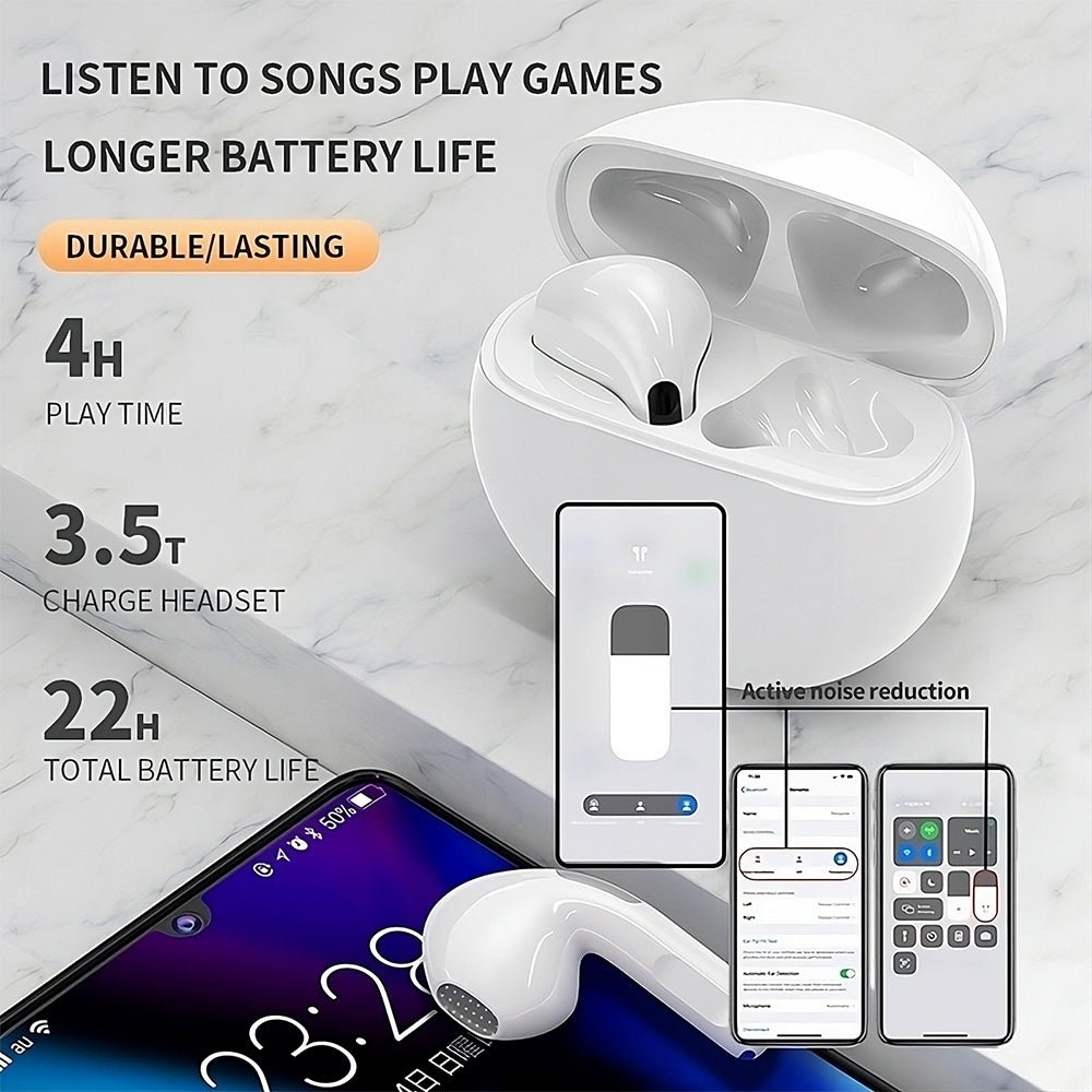 Air Pro 6 Wireless Headphones Bluetooth Earbuds TWS, Bass Headset with Mic, Touch Control Motion, Mini Headset, Sport Earpiece, HIFI Hands-Free, Waterproof Earbuds - Air Pro 6